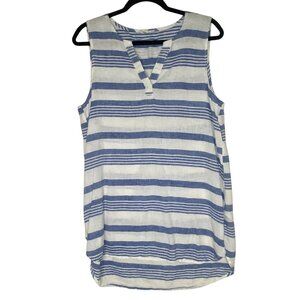 Beachlunchlounge Linen Blend Tunic Top L Blue & White Striped Sleeveless Pullove